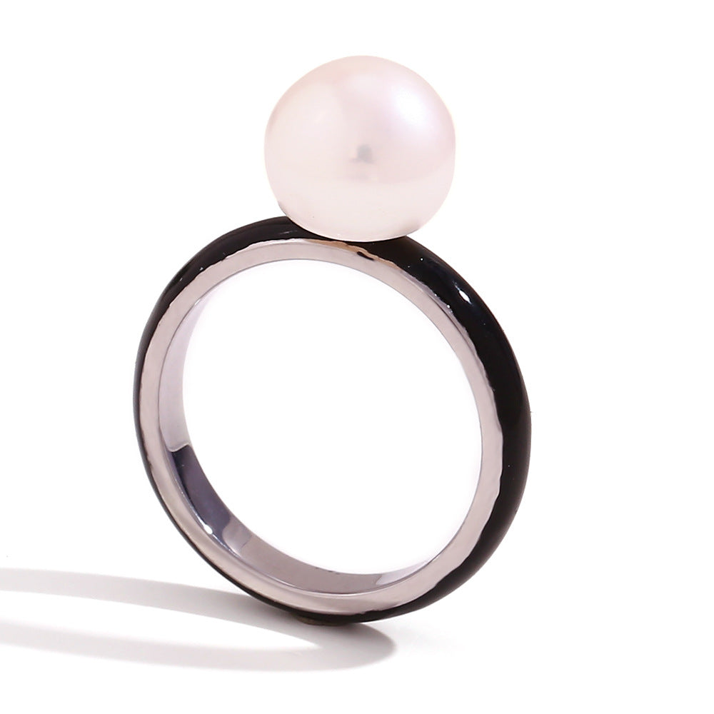 Minimalist Geometric Stainless Steel Plated Ring for Women with Enamel Finish