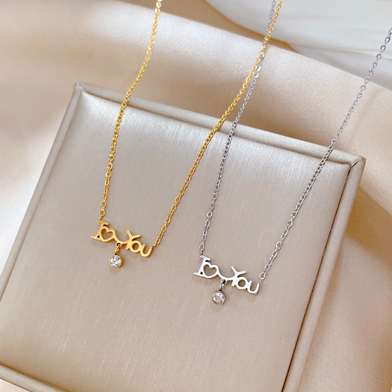 Collar Minimalista Geométrico de Acero Titanio Enchapado para Mujer con Acentos de Zirconia, Cadena con Colgante, Accesorio de Moda