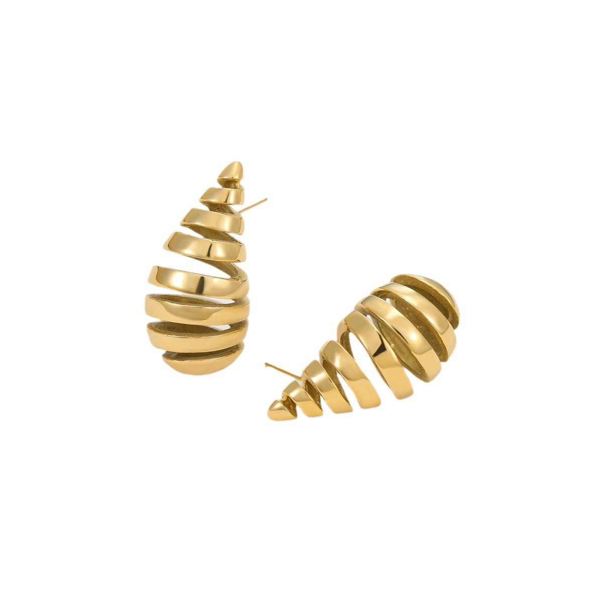 Pendientes de botón de acero inoxidable de estilo vintage con baño de oro de 18 quilates y superficie texturizada en forma de gota de agua
