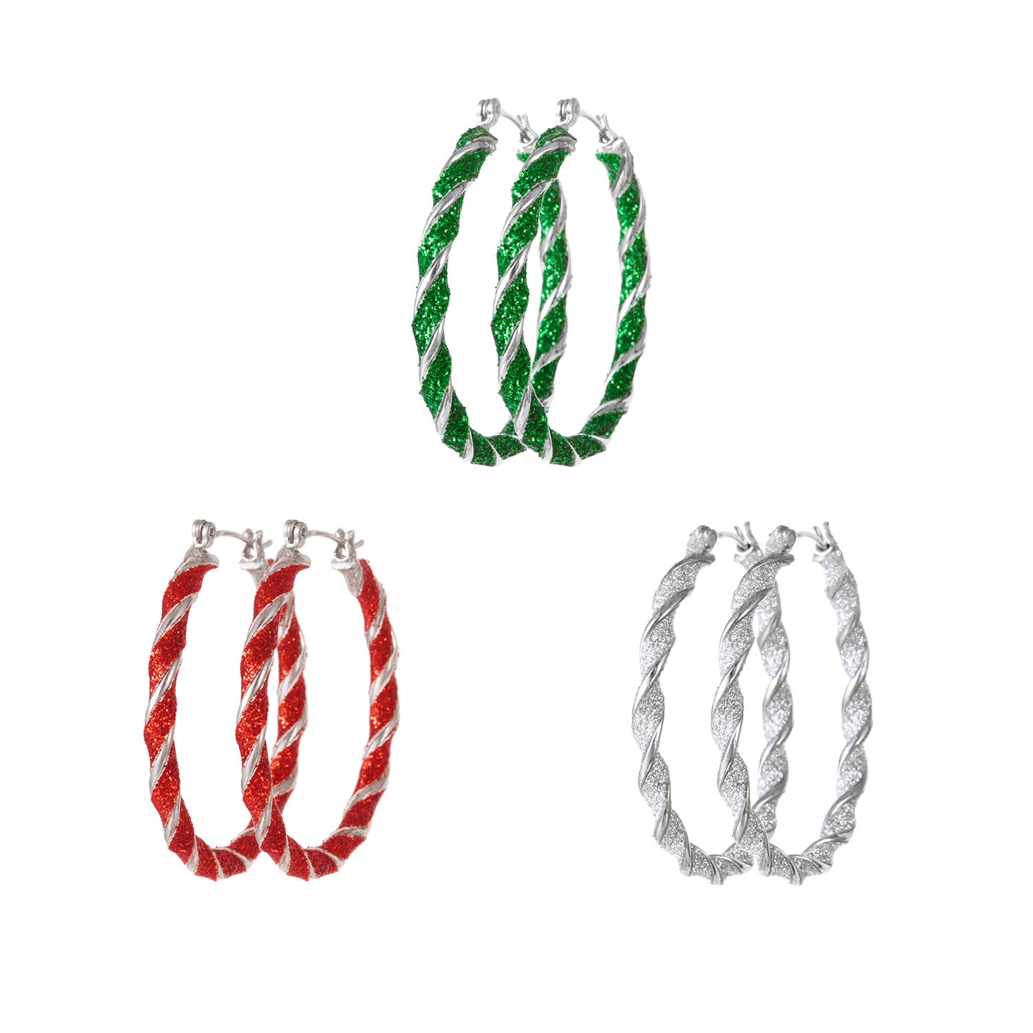 Set di orecchini a cerchio attorcigliati a tema natalizio in lega di zinco con finitura galvanizzata per regali di festa unisex