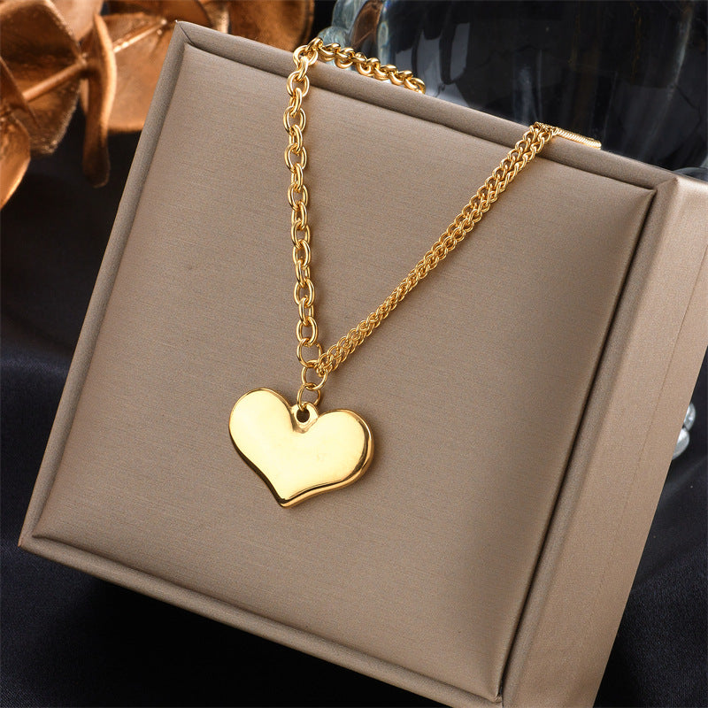 Fashionable Irregular Heart Square Smiley Pendant Necklace in Gold-Plated Titanium Steel for Women