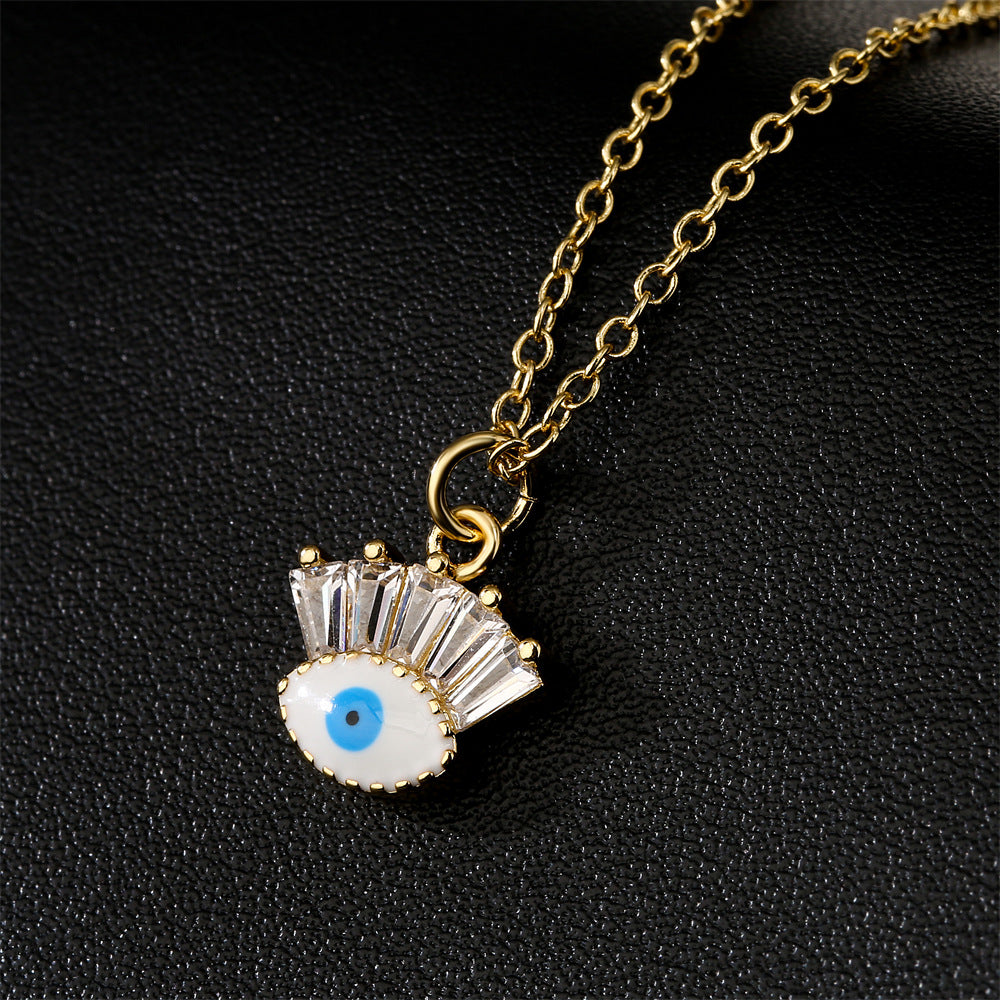 Collana con Pendente Geometrico Minimalista in Rame, Placcatura in Oro 18K e Ciondolo a Occhio di Zircone Smaltato da Donna