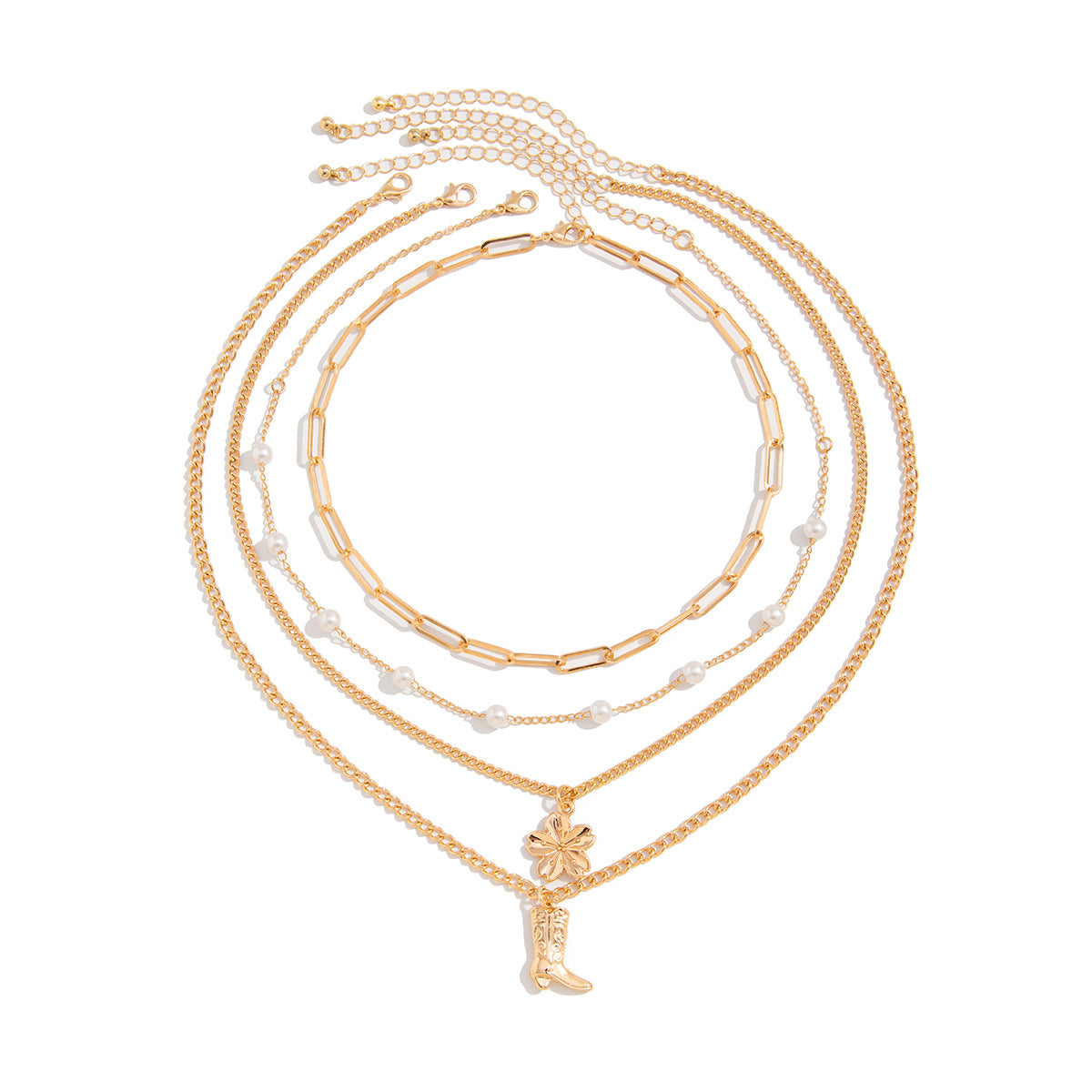 Collana con ciondolo a stella e fiore in stile vacanza per donna con perla finta, lega, finitura placcata, nappa e design geometrico su catena di perle