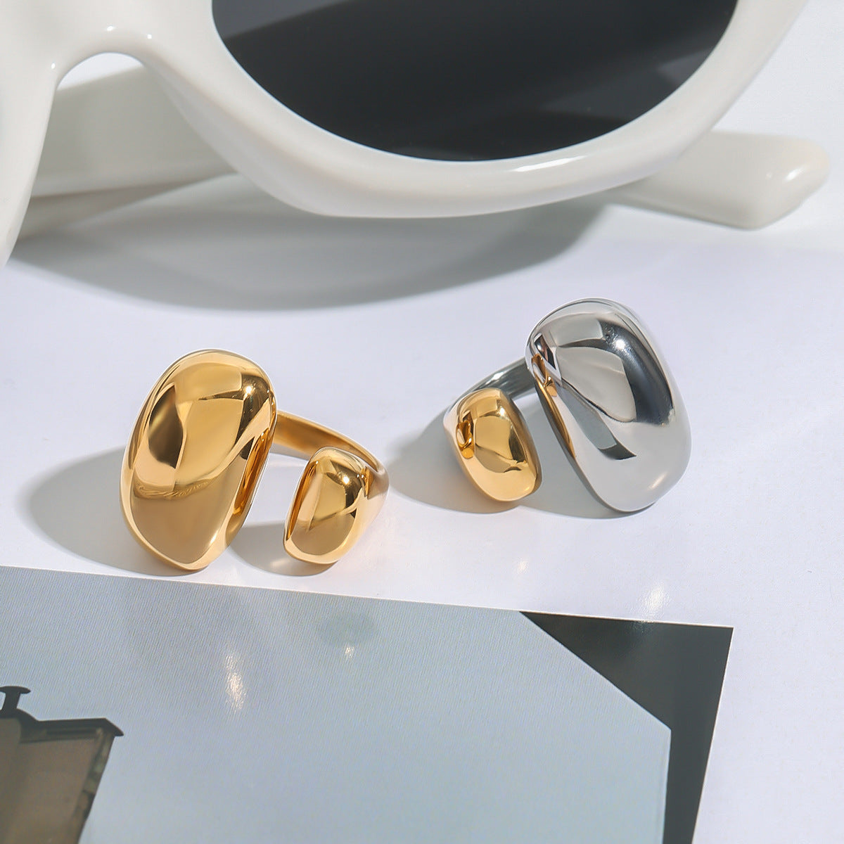 Anello da donna in acciaio inossidabile placcato geometrico