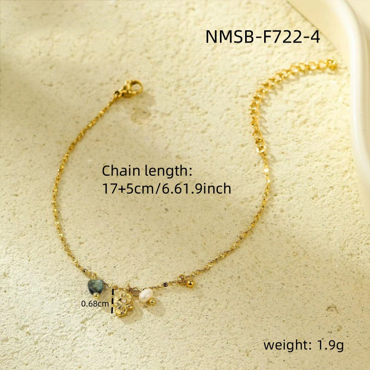 Elegant Fashion-Forward Stainless Steel Bracelet and Titanium Steel Necklace Set with Natural Stone and Pearl Accents for Women