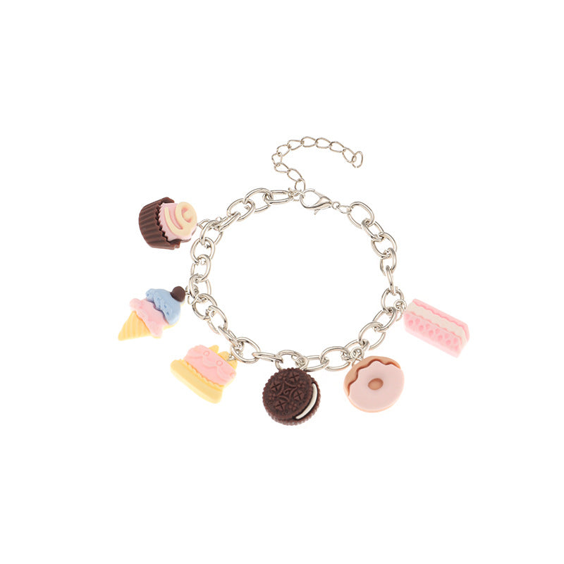 Pulsera de resina con colgante geométrico estilo punk para niñas, con cadena gruesa y borla.