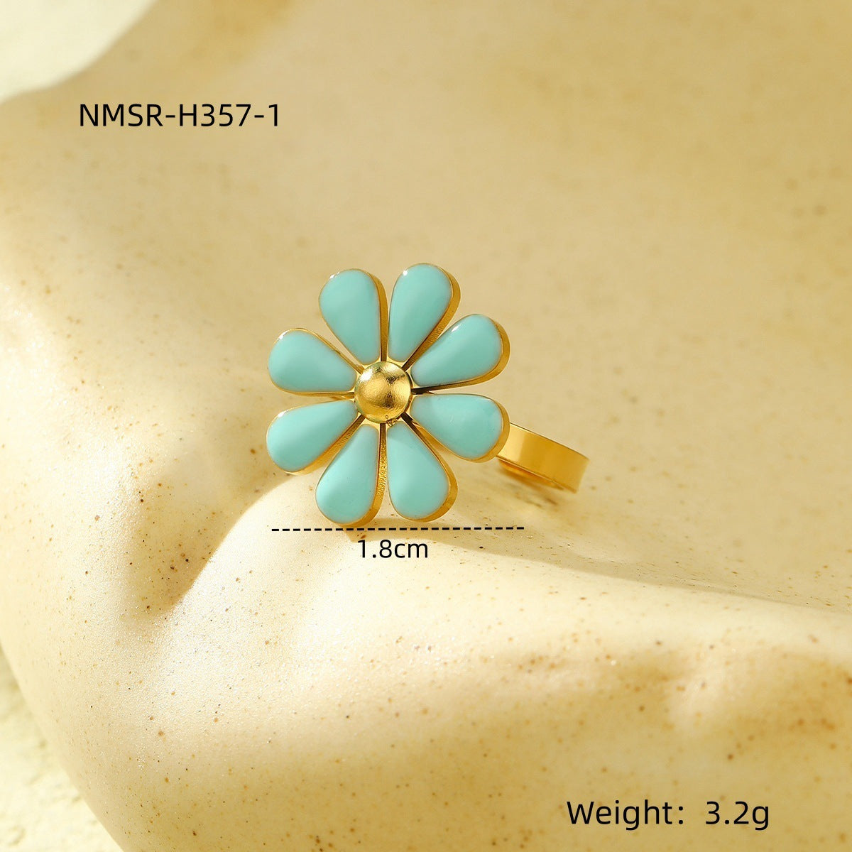 Anillo minimalista de acero de titanio con forma de margarita para mujer con acabado esmaltado, joyería de moda hipoalergénica y resistente a la decoloración