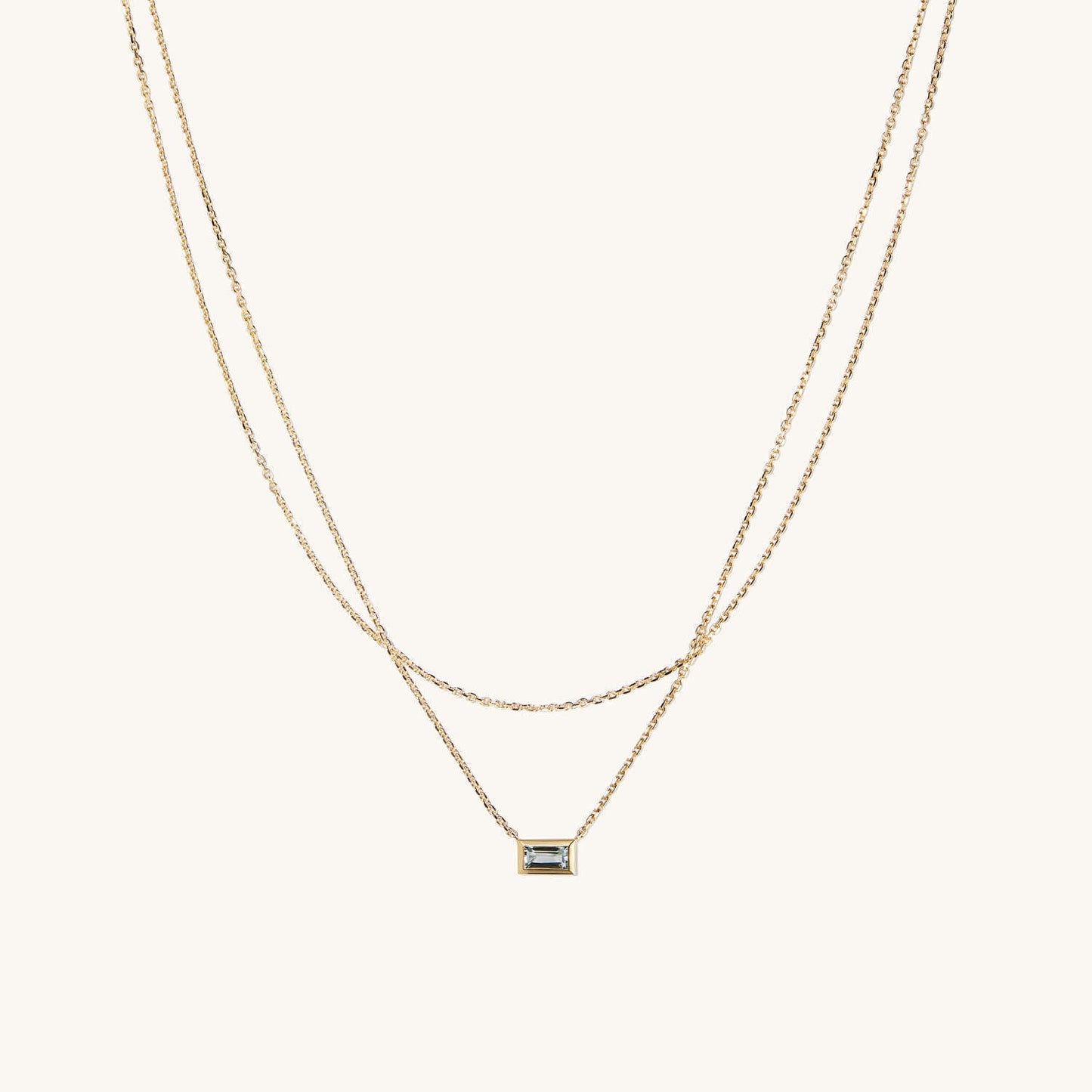 Collana Minimalista Geometrica a Doppio Strato in Acciaio al Titanio con Ciondolo in Zirconia Cubica Azzurro Cielo e Catena Ondulata