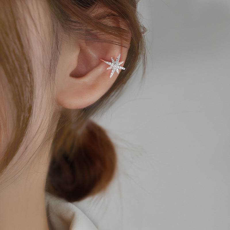 Pendientes de lujo minimalistas con circonitas en forma de estrella, de cobre, para mujer, a la moda, clips para el hueso del oído, sin perforación, elegantes.
