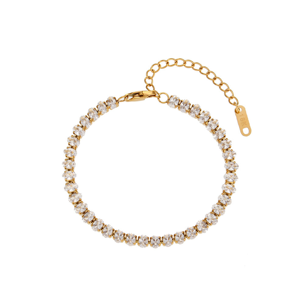 Fashionable Geometric Stainless Steel Plated Diamond-Cut Zirconia Clavicle Necklace for Women