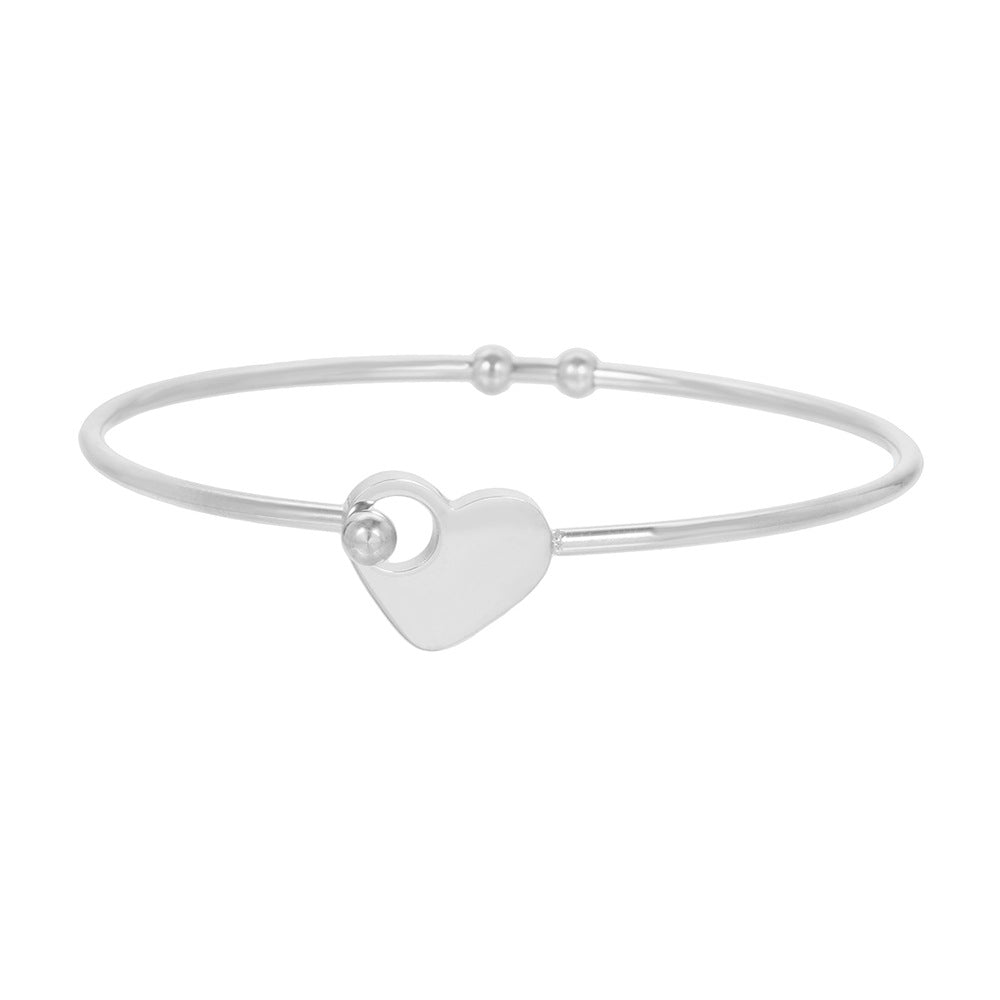 Minimalist Heart Stainless Steel Plated Cuff Bracelet for Women and Couples
