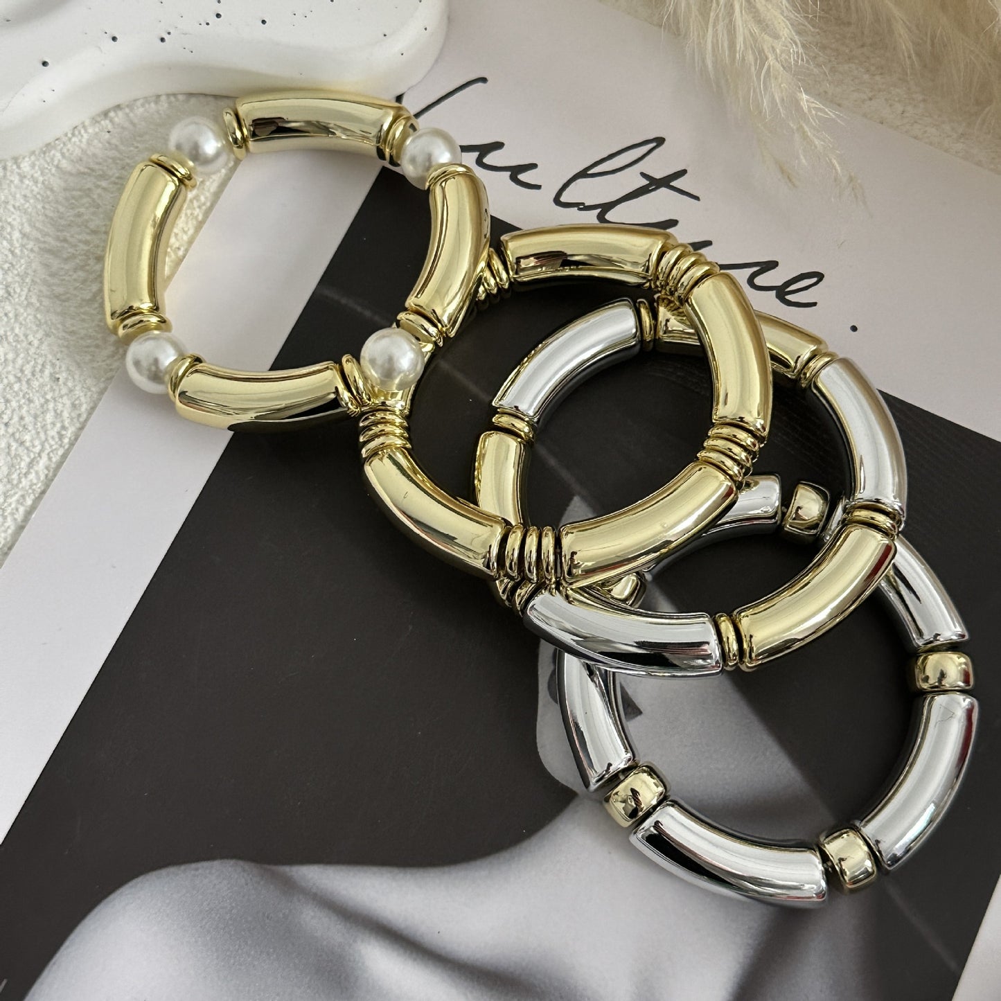 Fashion Vintage Geometric Acrylic Drip Oil Curved Tube Bracelet