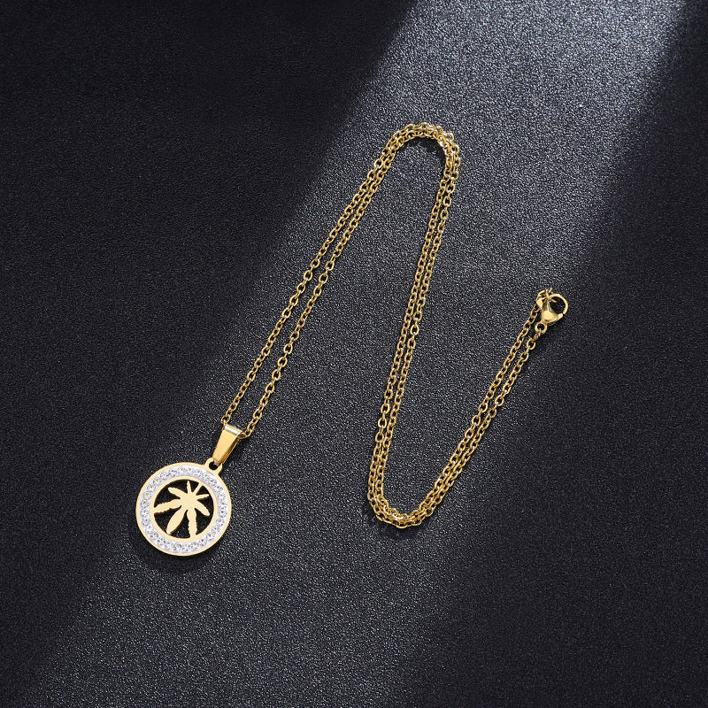 Collana pendente minimalista a foglia d'acero in acciaio inossidabile con finitura placcata per uomo e donna, collana con catena a maglie adatta per maglioni e stratificazione