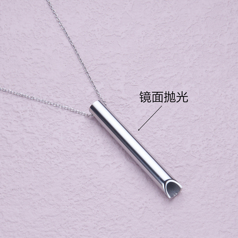 Polished Titanium Steel Whistle Pendant Necklace for Mindfulness and Stress Relief in Geometric Shape