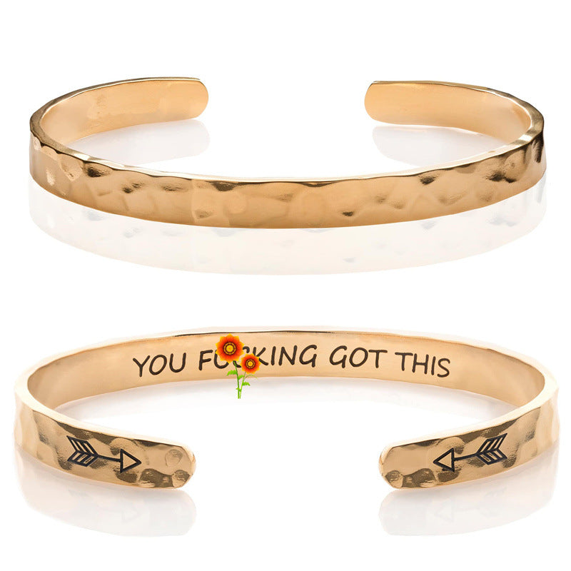 Minimalist Stainless Steel Engraved Open Moon Surface Textured Hammered Bracelet