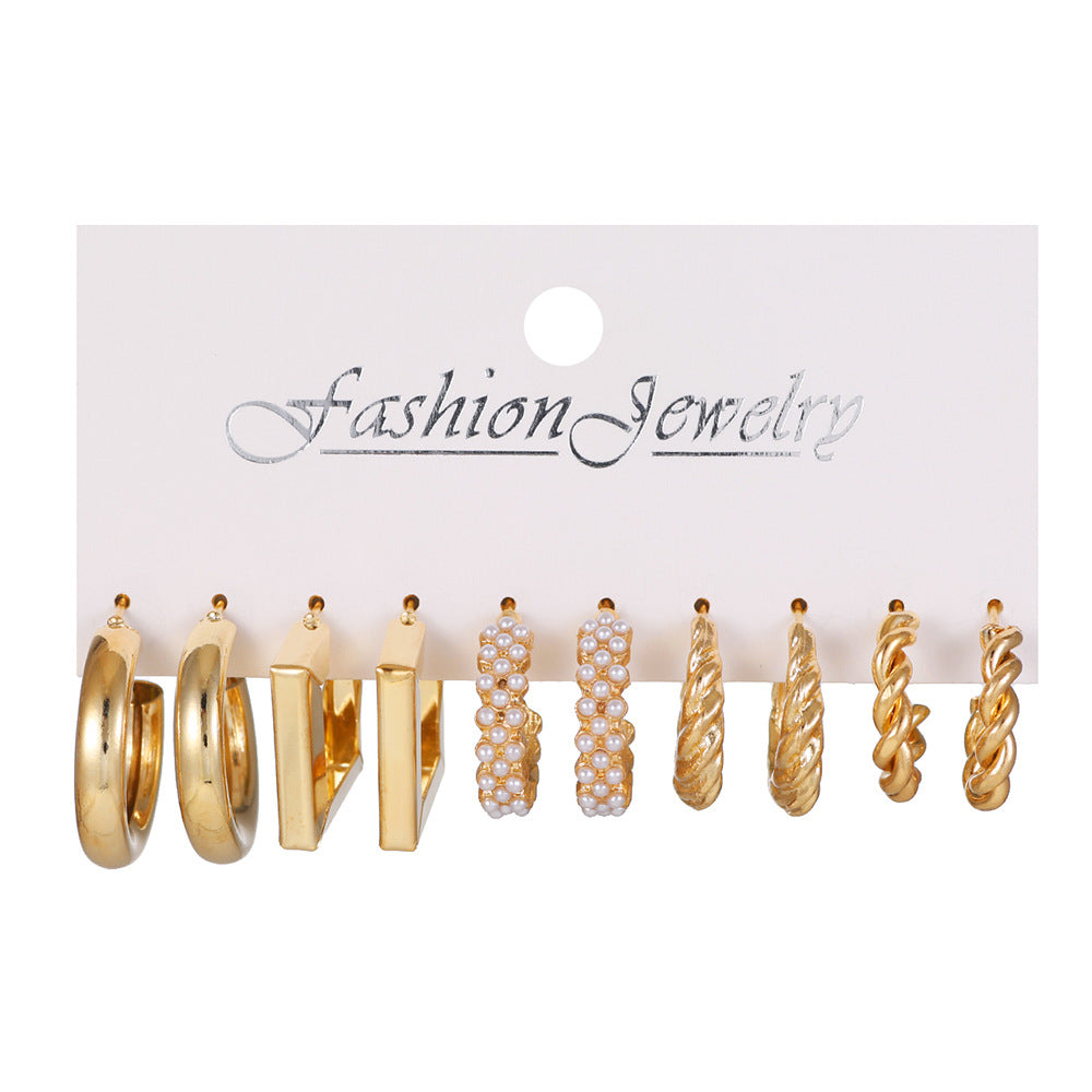 Vintage Geometric Round Plated Stainless Steel C-Shape Hoop Earrings for Women