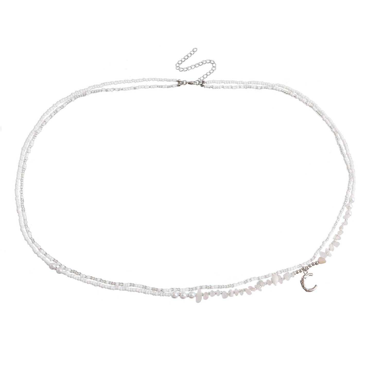 Bohemian White Beaded Moon-Shaped Waist Chain for Women Handwoven Double-Layer Crystal-Studded Summer Waist Jewelry