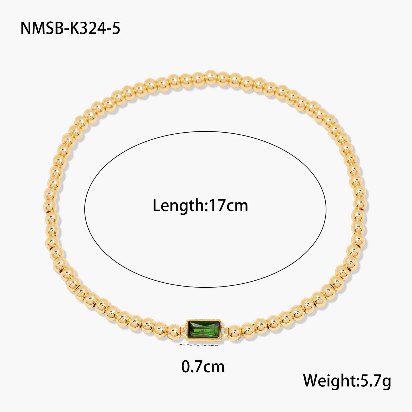 Fashionable OL Style Geometric Stainless Steel Beaded Bracelet with 18K Gold Plating and Colorful Zircon Birthstone Accents