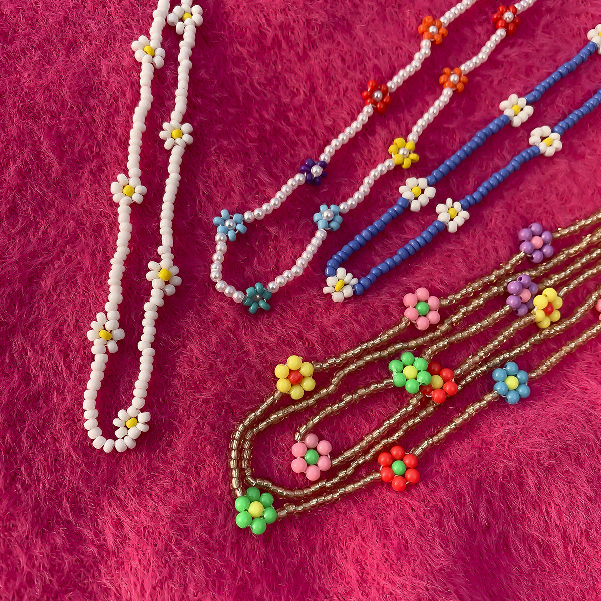 Bohemian Floral Letter Daisy Imitation Pearl Beaded Choker Necklace for Women