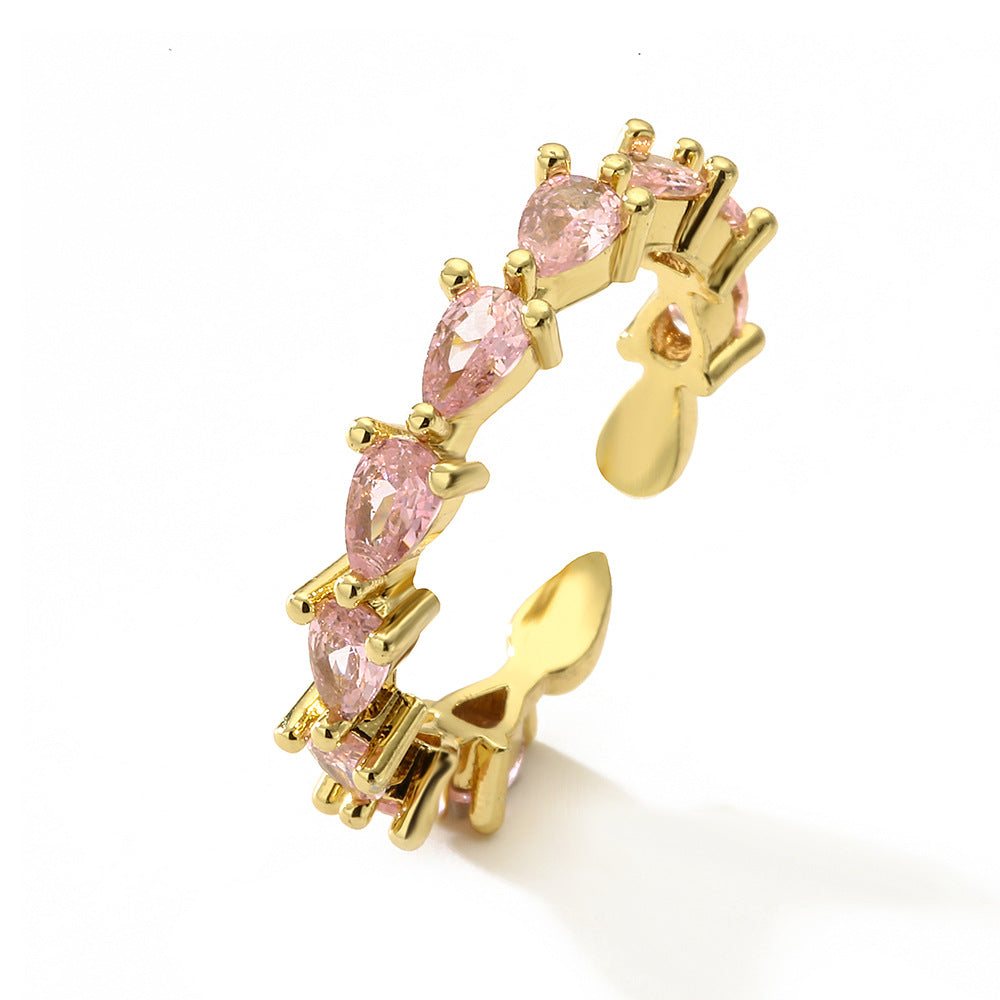 Minimalist Elegant Geometric Copper Ring with Gold Plating and Zircon Inlay for Women