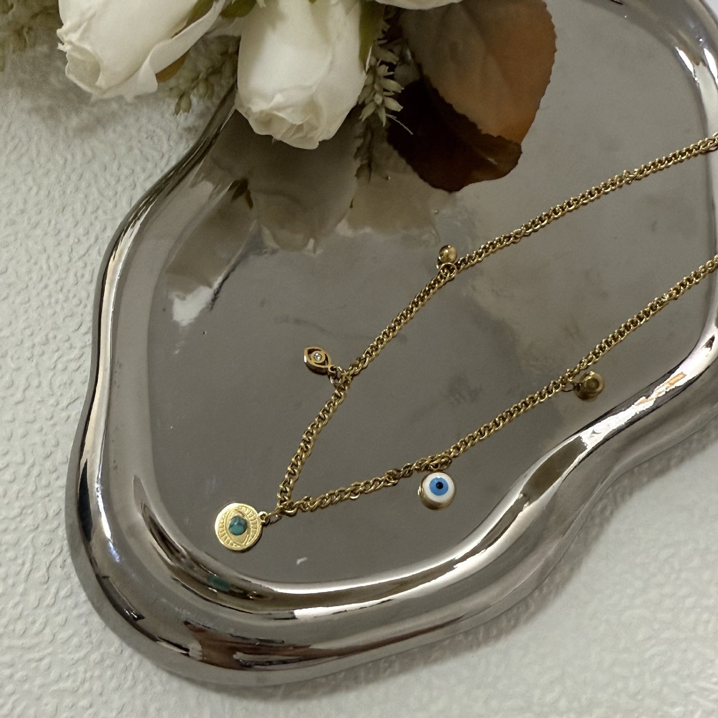 Gold Plated Titanium Steel Evil Eye Necklace Unisex