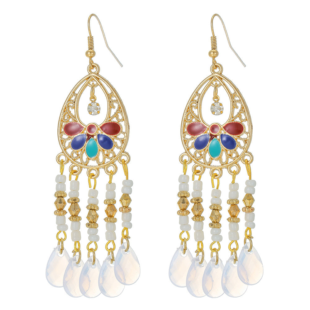 Bohemian Vintage Ethnic Geometric Teardrop Drip Oil Zinc Alloy Earrings for Women