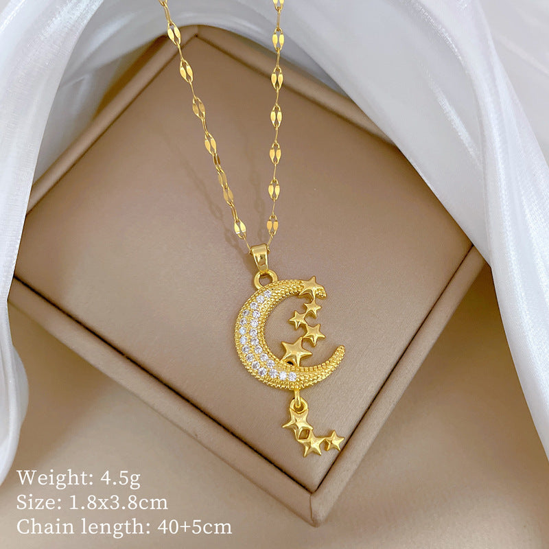 Collana in Stile Cartone Animato con Cuore in Acciaio al Titanio con Pendente in Rame e Intarsio di Strass per Donne e Uomini