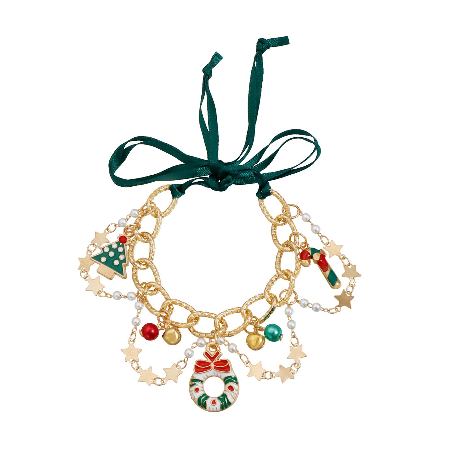 Geometric Alloy Plated Ribbon Woven Choker Necklace with Christmas Bell for Women