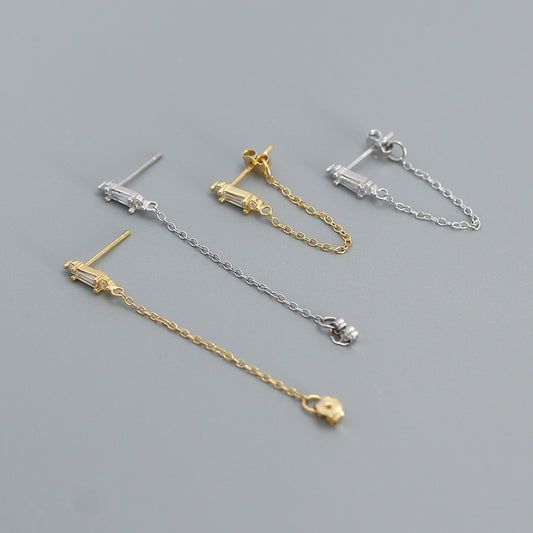 Pendientes de cadena con borlas incrustaciones de circonita cúbica de plata de ley 925 geométrica para mujer