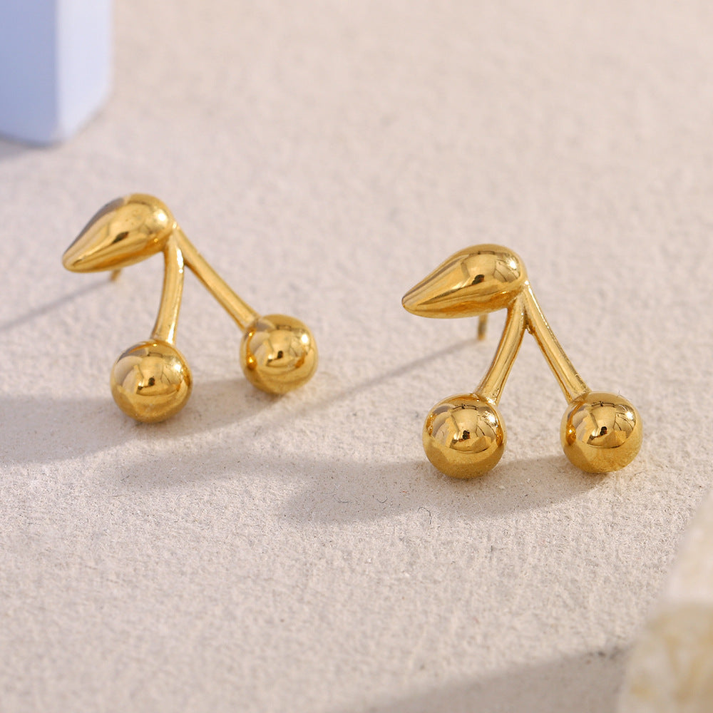 Fashion Cherry Pendant Necklace with Stainless Steel Chain and 18K Gold Plating for Women