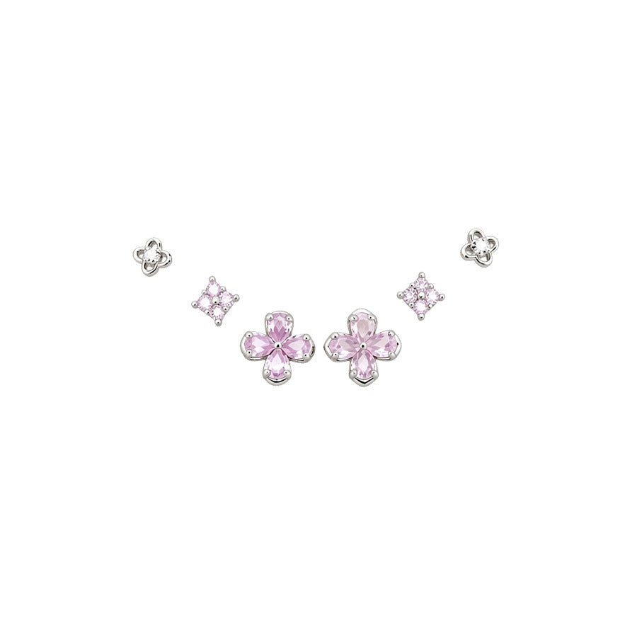 Set di Orecchini a Lobo Eleganti Floreali con Zirconi per Donna in Rame Placcato Oro con Perni in Acciaio Inossidabile, Accessorio di Moda Lusso Minimalista