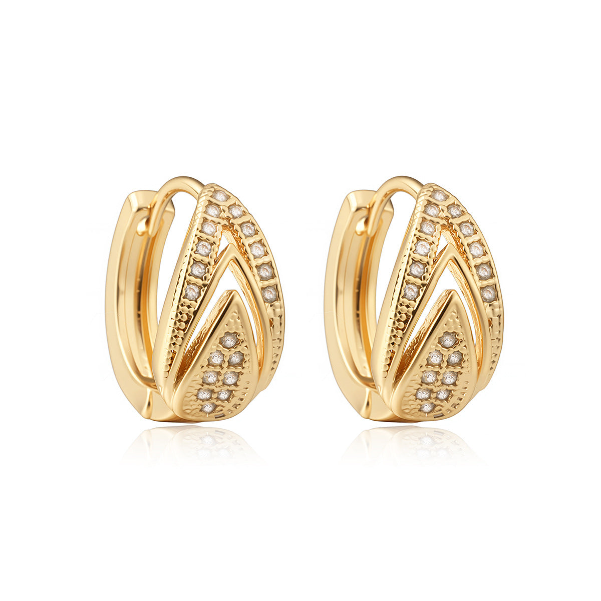 Aretes de Aro Geométricos de Cobre con Baño de Oro de 18K e Incrustaciones de Circones para Mujer, Aretes Minimalistas de Inspiración Vintage a la Moda