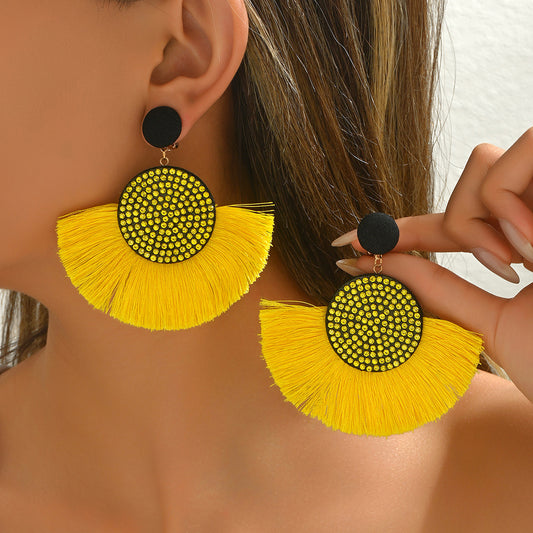 Pendientes de tuerca de aleación de zinc de estilo bohemio geométrico con acabado chapado para mujer