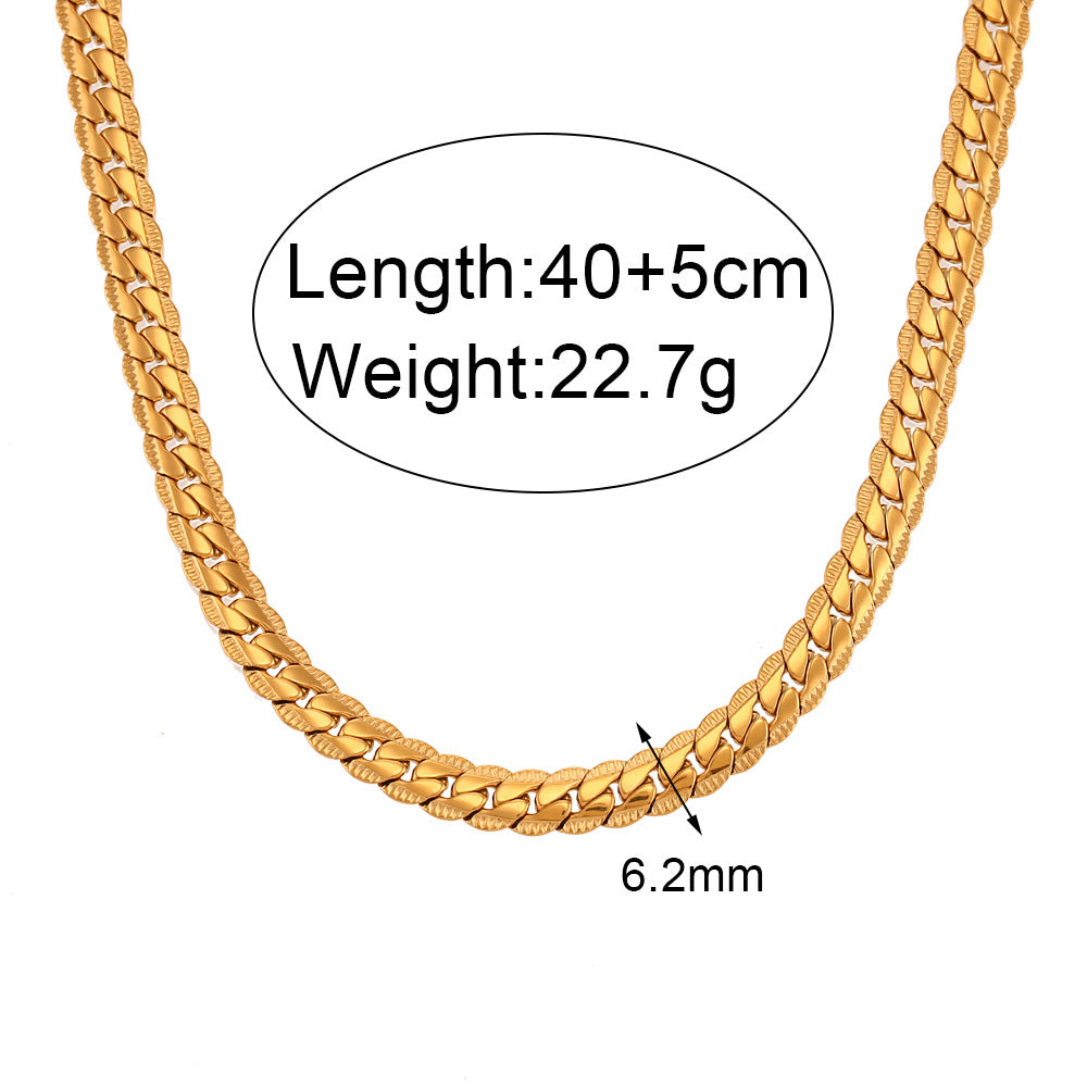 Minimalist Geometric Stainless Steel Cuban Chain Necklace with 18K Gold Plating for Women