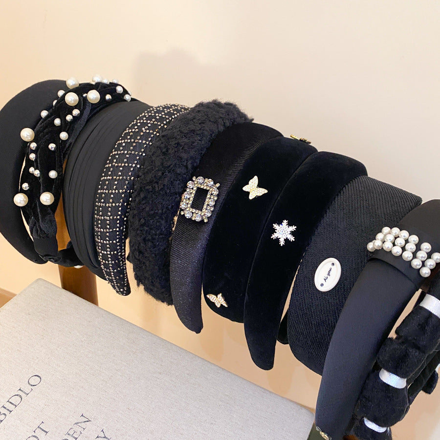 Diadema de perlas minimalista para mujer con estilo retro de otoño e invierno, diadema de tela redonda para peinado de corona alta, accesorio elegante para uso diario en la oficina