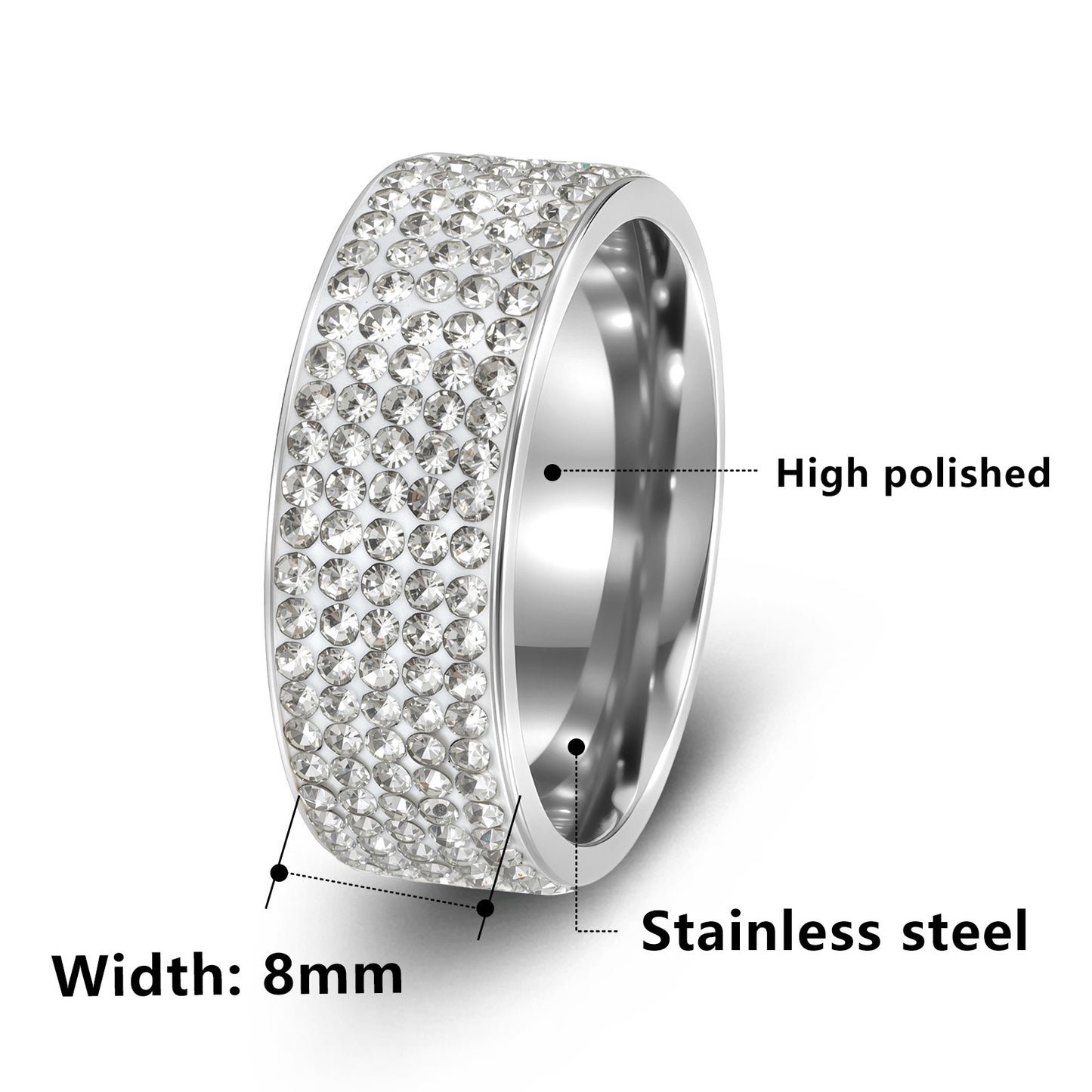 Anello Unisex a Cinque File di Strass Placcato in Acciaio Inossidabile Geometrico