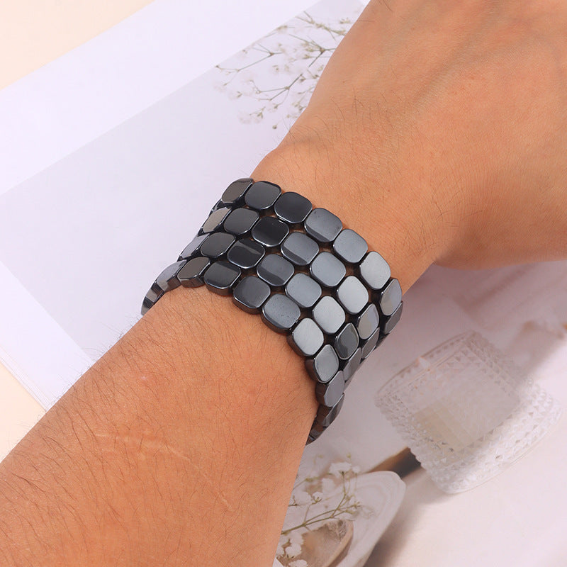 Vintage Geometric Hematite Bracelet for Men