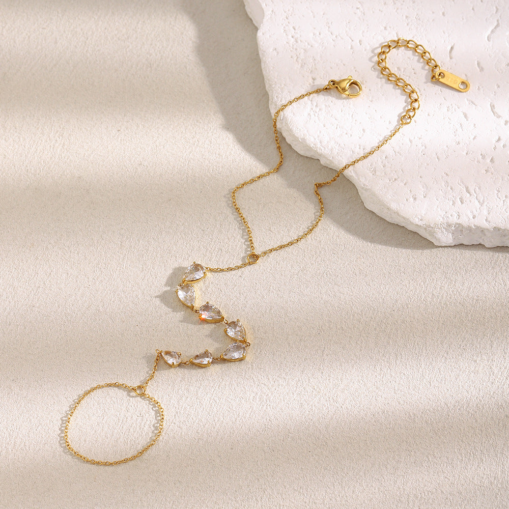 Bracciale a forma di O in acciaio inossidabile placcato oro 18 carati con zirconi, geometrico e alla moda, da donna