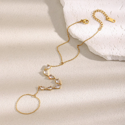 Fashionable Geometric Stainless Steel Plated 18K Gold O-Shape Bracelet with Zircon for Women