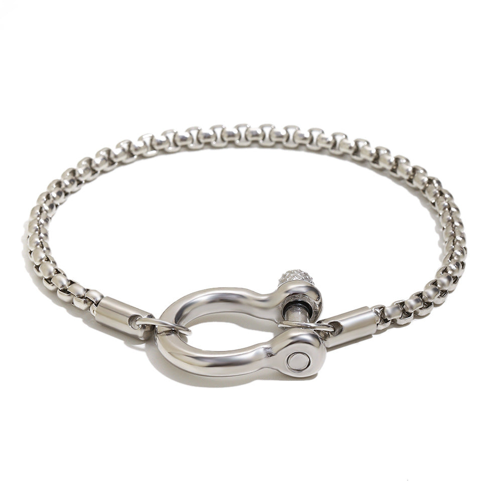 Fashionable Geometric Stainless Steel Plated 18K Gold Square Pearl Toggle Clasp Bracelet for Women