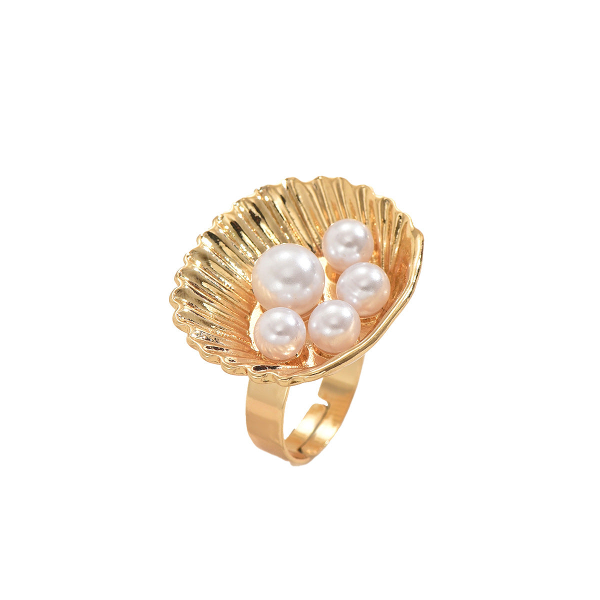 Anello Aperto Geometrico da Donna con Intarsio di Perle e Design a Pieghe Testurizzato in Lega di Zinco