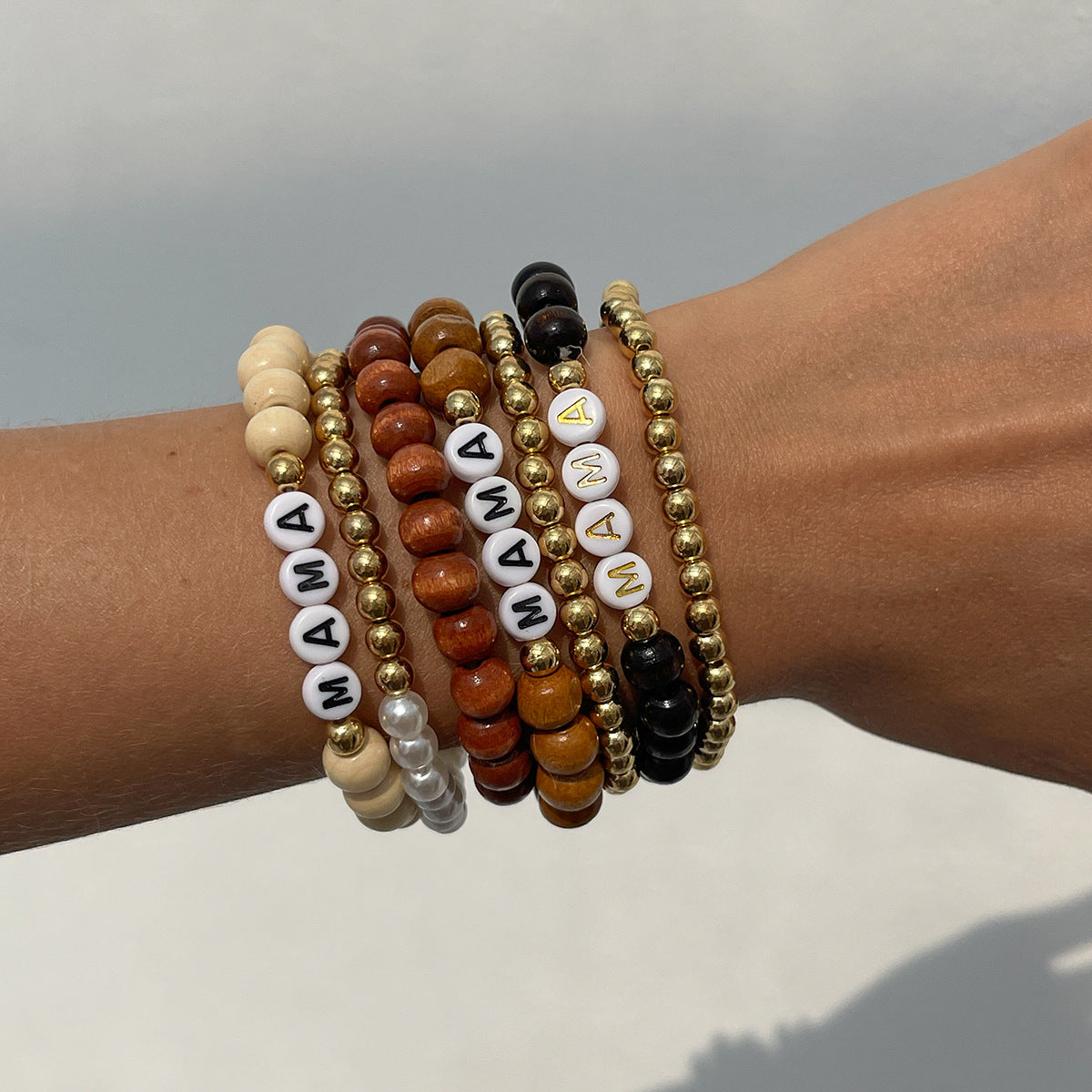 Bohemian Vintage Letter Heart Resin Acrylic Plated Bracelet Set for Women