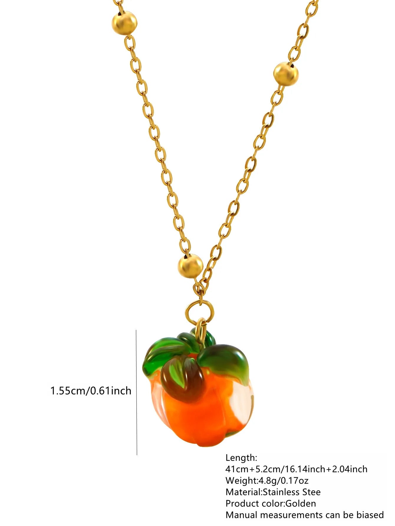 Sweet Stainless Steel Plated Fruit Pumpkin Pendant Necklace and Earring Set with Cable Chain