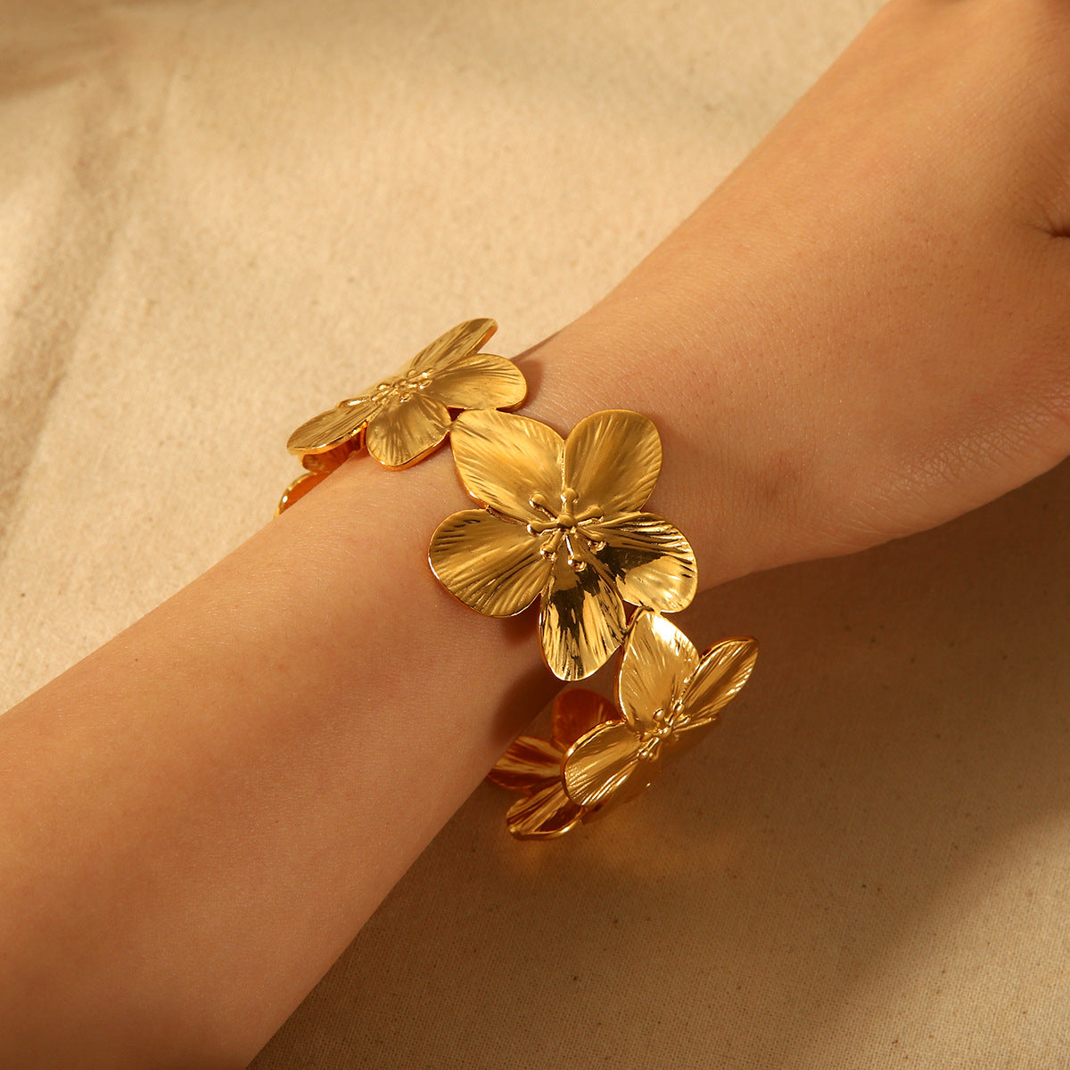 Floral Design Titanium Steel Bracelet for Women with Plated Finish Adjustable Cuff Bracelet Elegant Minimalist Jewelry