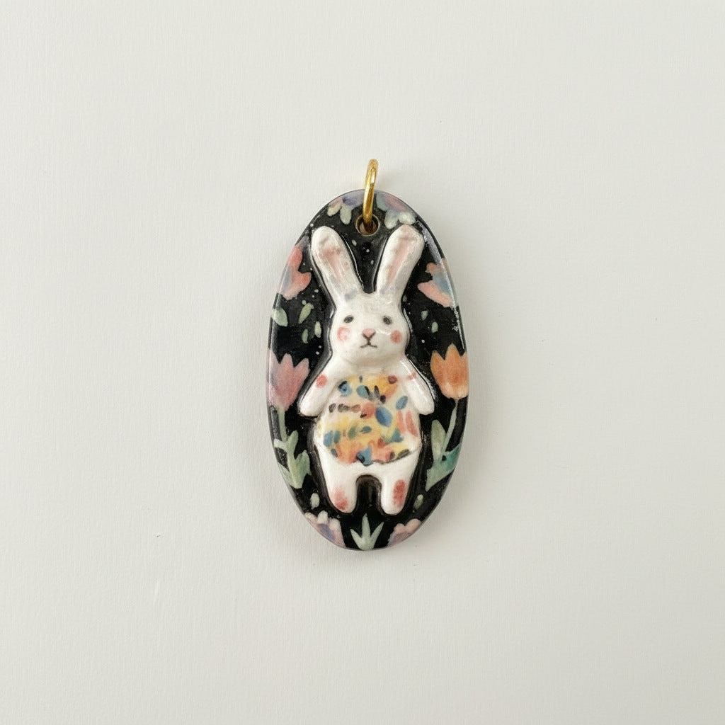 Vintage 18K Gold Plated Stainless Steel Cartoon Rabbit Star Pendant Charm Bar