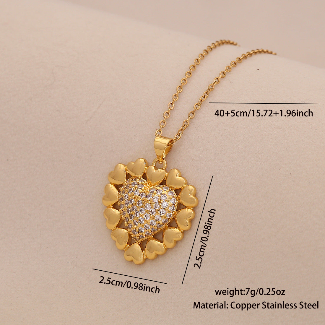 Ciondolo a Cuore Minimalista alla Moda in Rame con Zirconi Micro-Pave per Donna