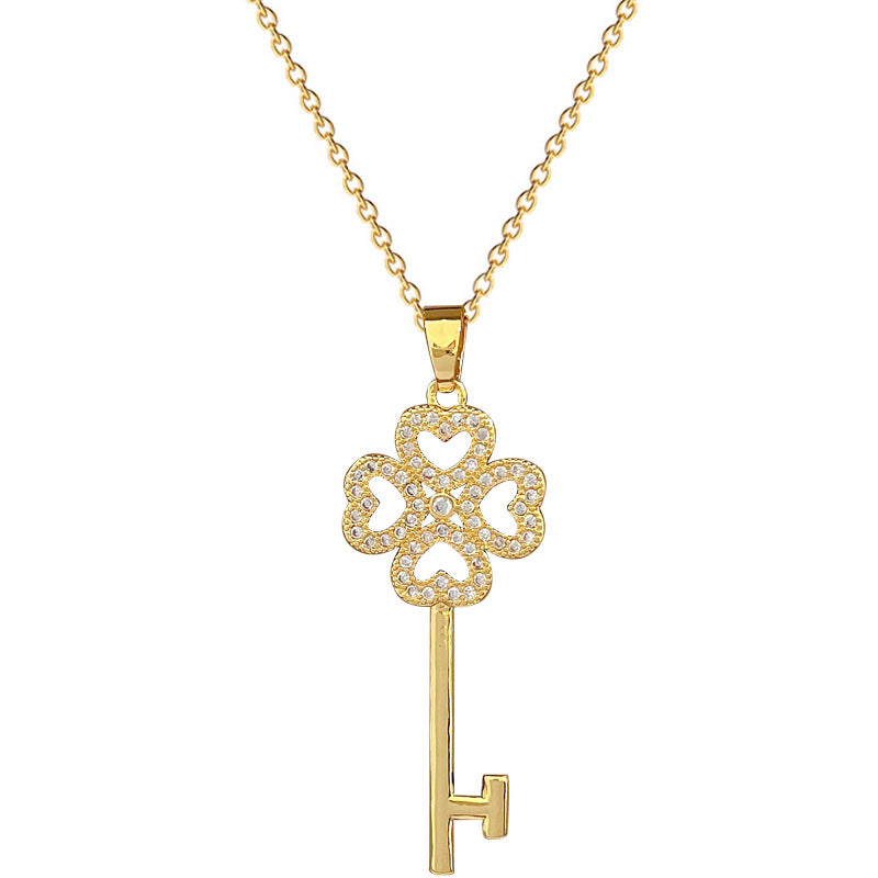 Collana con ciondolo di lusso quadrifoglio per donna e uomo, catena in acciaio al titanio con intarsio di strass, design geometrico