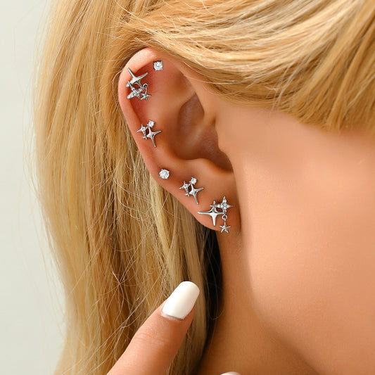 Pendientes Minimalistas con Forma de Estrella Incrustada de Zirconia en Cobre con Postes de Acero Inoxidable para Mujer