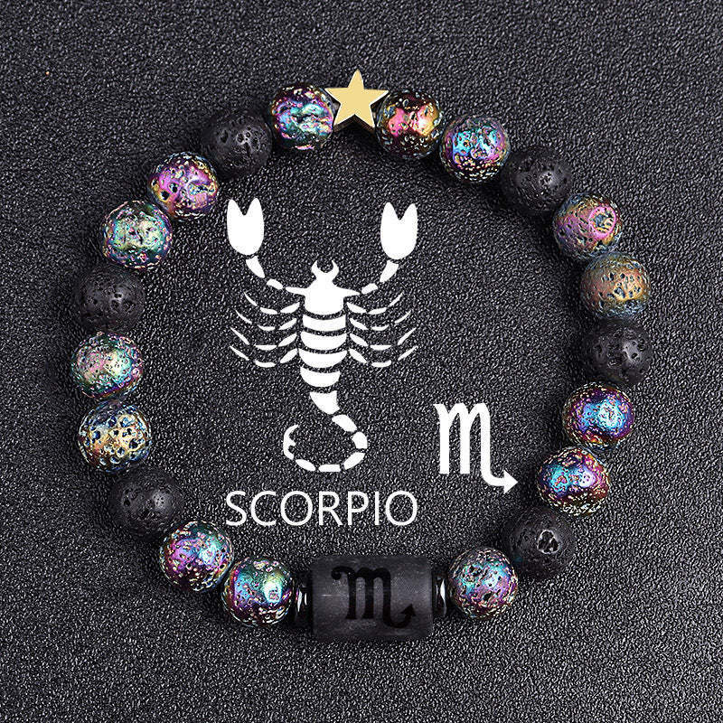 Casual Plated Volcanic Stone Star Beaded Bracelet 8mm Unisex Zodiac Jewelry