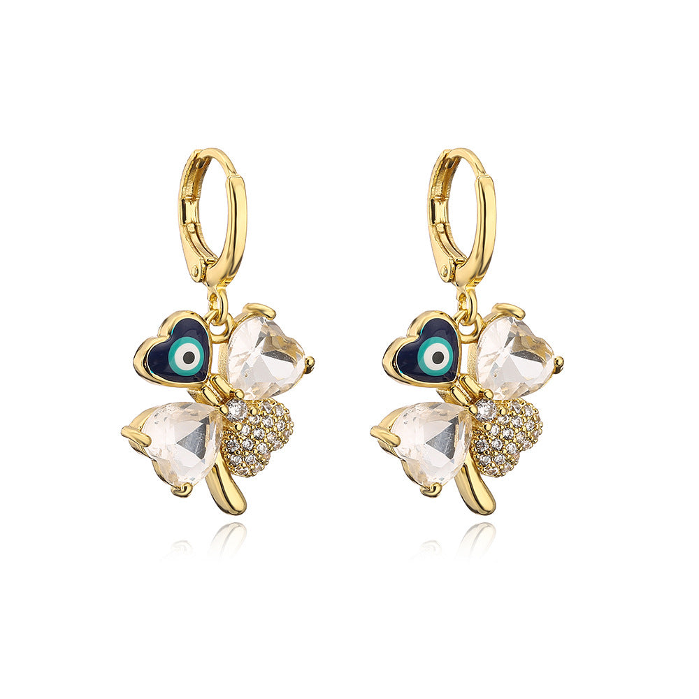 Minimalist Geometric Copper Earrings with Gold Plating and Enamel Detail for Women